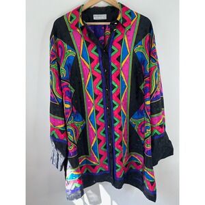 Givenchy En Plus Vintage Neon Geometric Button Up Shirt 20W Retro Art to Wear